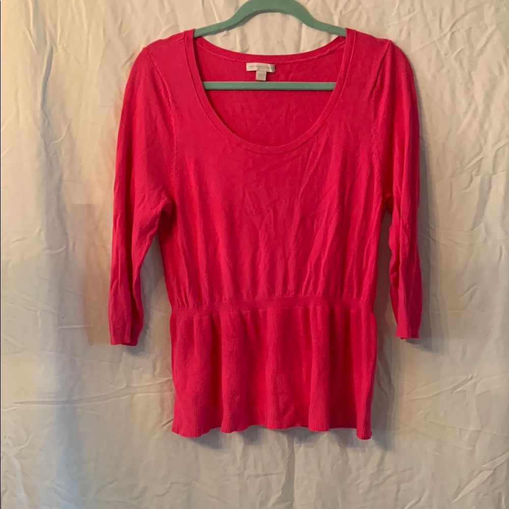 New York & Company Pink Peplum Fitted Blouse / Scoop Neckline